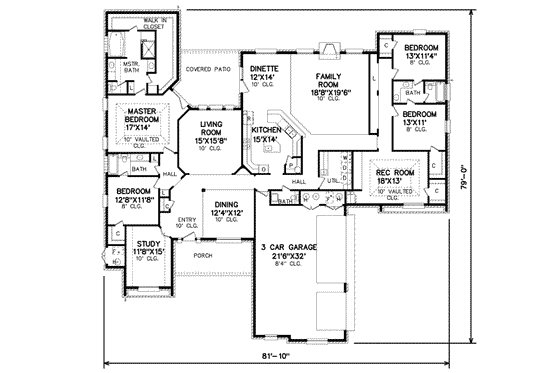 Floor Plan - Main Floor for Traditional House Plan #65-457 - 4 bed, 3 bath