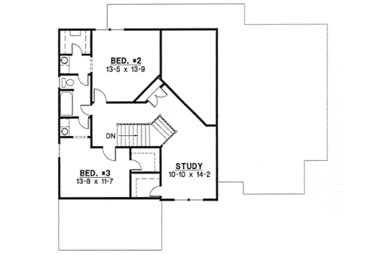 Floor Plan - Upper Floor for European House Plan #67-713 - 3 bed, 2 bath