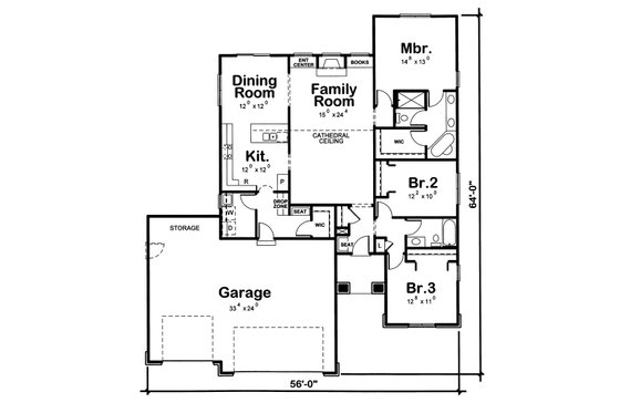 Floor Plan - Main Floor for Traditional House Plan #20-1772 - 3 bed, 2 bath