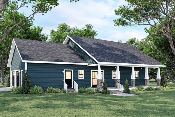 Exterior - Rear Elevation for Bungalow House Plan #44-197 - 3 bed, 2.5 bath