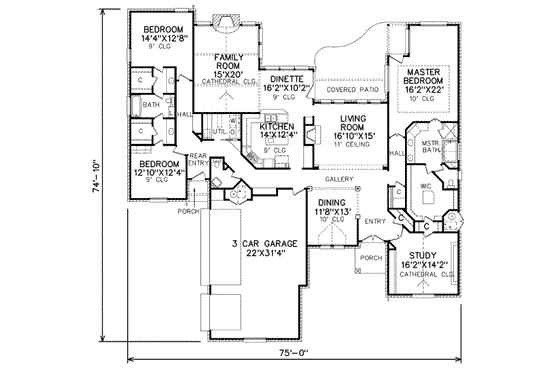 Floor Plan - Main Floor for European House Plan #65-249 - 3 bed, 2.5 bath