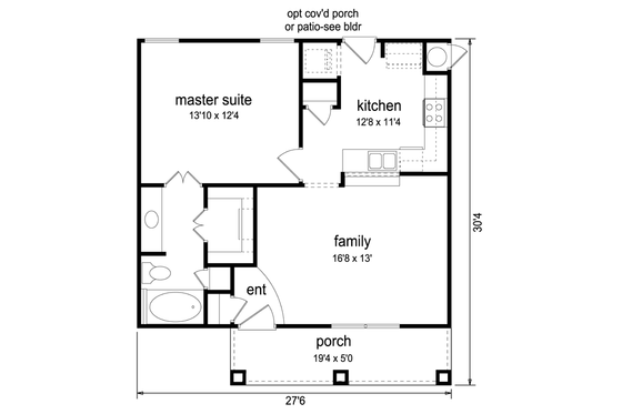 Floor Plan - Main Floor for Craftsman House Plan #84-499 - 1 bed, 1 bath