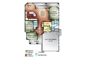 Floor Plan - Main Floor for Mediterranean House Plan #24-238 - 3 bed, 2 bath