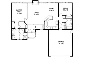 Floor Plan - Main Floor for Ranch House Plan #58-161 - 2 bed, 2 bath