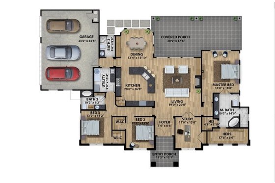 Floor Plan - Main Floor for Country House Plan #1110-33 - 3 bed, 3 bath