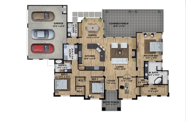 Architectural House Design - Country Floor Plan - Main Floor Plan #1110-33