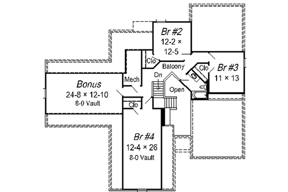 Floor Plan - Upper Floor for European House Plan #329-287 - 4 bed, 2.5 bath