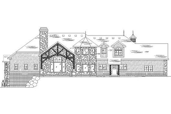 Exterior - Rear Elevation for European House Plan #5-415 - 5 bed, 4 bath