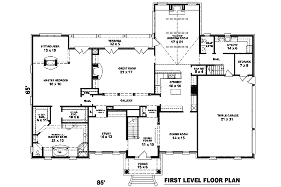 Floor Plan - Main Floor for Colonial House Plan #81-1354 - 4 bed, 3.5 bath