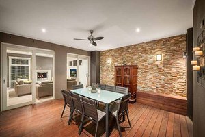 Covered patio, modern style home