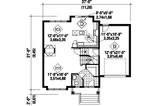 Floor Plan - Main Floor for Traditional House Plan #25-4483 - 3 bed, 1 bath