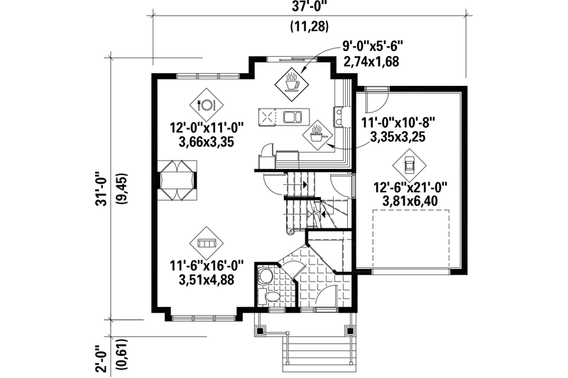 Architectural House Design - Floor Plan - Main Floor for Traditional House Plan #25-4483 - 3 bed, 1 bath