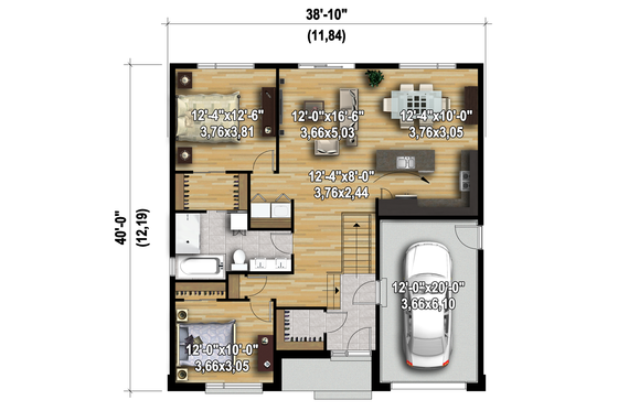Floor Plan - Main Floor 1 for Contemporary House Plan #25-4371 - 2 bed, 1 bath