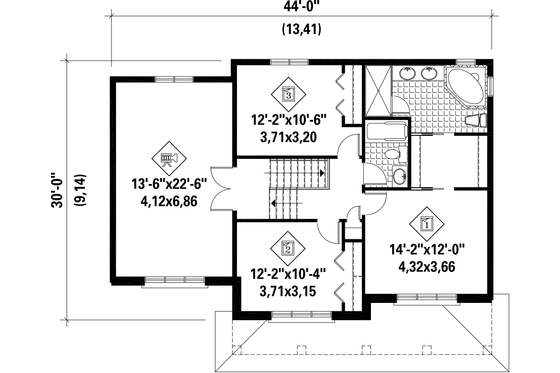 Floor Plan - Upper Floor for Contemporary House Plan #25-4301 - 3 bed, 2 bath