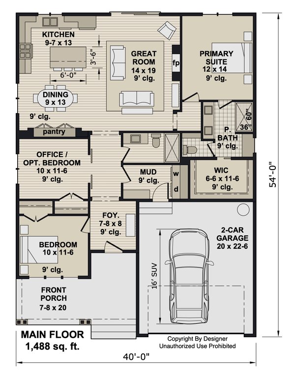 House Plan Design - Floor Plan - Main Floor for Craftsman House Plan #51-1531 - 3 bed, 2 bath