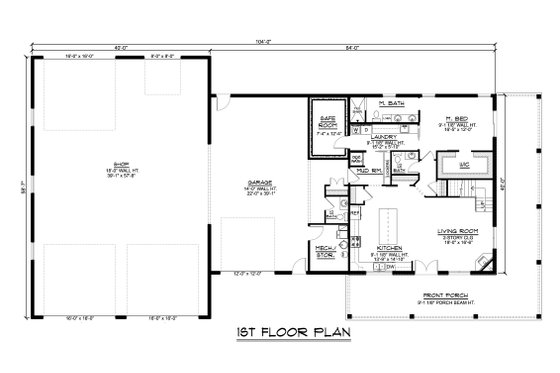 Floor Plan - Main Floor for Barndominium House Plan #1064-226 - 3 bed, 2.5 bath