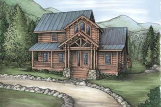 Exterior - Front Elevation for Log House Plan #115-155 - 3 bed, 2 bath