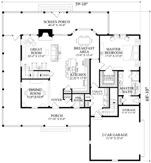 Architectural House Design - Craftsman Floor Plan - Main Floor Plan #137-413