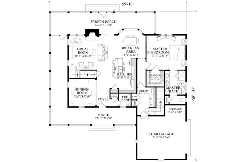 Architectural House Design - Floor Plan - Main Floor for Craftsman House Plan #137-413 - 4 bed, 3.5 bath
