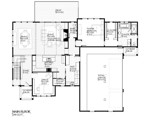 House Blueprint - Traditional Floor Plan - Main Floor Plan #901-149