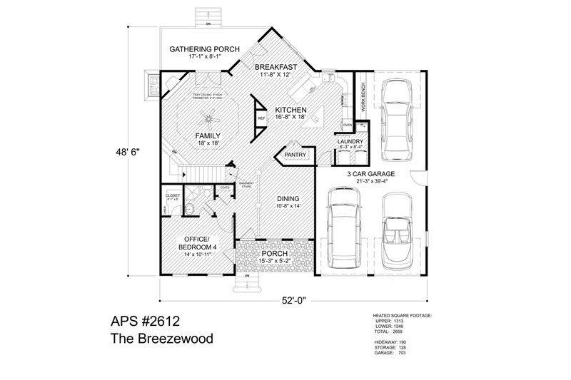 Architectural House Design - Floor Plan - Main Floor for Craftsman House Plan #56-707 - 4 bed, 3 bath