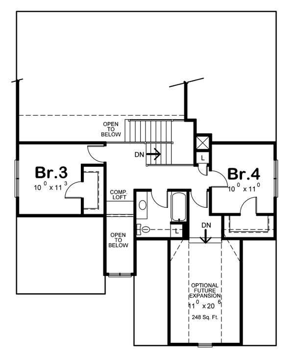 House Blueprint - Farmhouse Floor Plan - Upper Floor Plan #20-2411