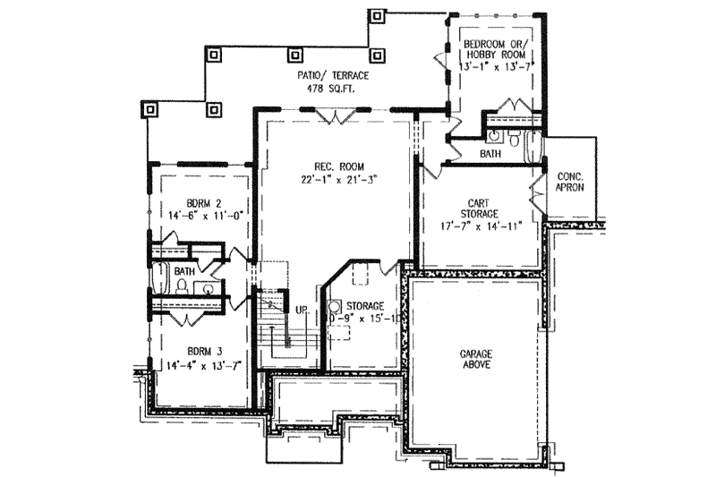 Architectural House Design - Floor Plan - Lower Floor for Cottage House Plan #54-137 - 4 bed, 3.5 bath