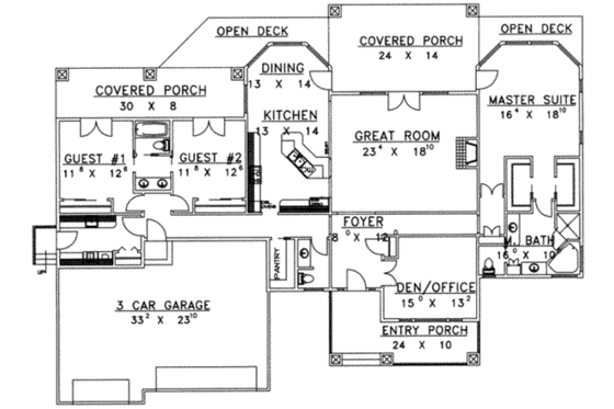 Floor Plan - Main Floor for Ranch House Plan #117-437 - 3 bed, 2.5 bath