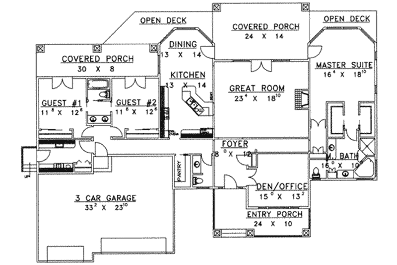 Home Plan - Floor Plan - Main Floor for Ranch House Plan #117-437 - 3 bed, 2.5 bath