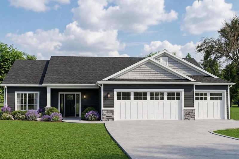 House Blueprint - Exterior - Front Elevation 2 for Ranch House Plan #1064-165 - 3 bed, 2 bath