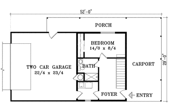Floor Plan - Main Floor for Traditional House Plan #1-1198 - 2 bed, 2 bath