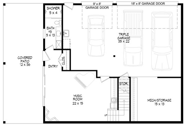 Country Floor Plan - Lower Floor Plan #932-910