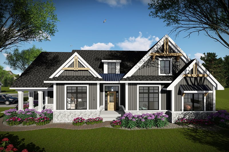 House Blueprint - Craftsman Exterior - Front Elevation Plan #70-1493