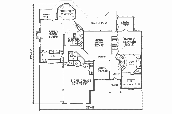 Floor Plan - Main Floor for Traditional House Plan #65-124 - 4 bed, 3.5 bath