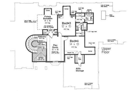Floor Plan - Upper Floor for European House Plan #310-341 - 4 bed, 3.5 bath
