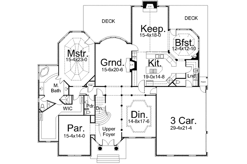 House Blueprint - Floor Plan - Main Floor for European House Plan #119-203 - 4 bed, 4 bath