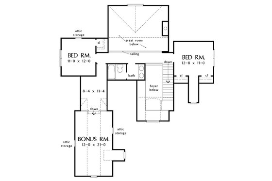 Floor Plan - Upper Floor for European House Plan #929-34 - 3 bed, 2.5 bath
