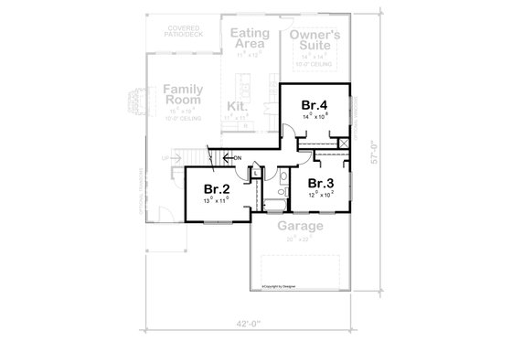 Floor Plan - Upper Floor for Contemporary House Plan #20-2430 - 4 bed, 2.5 bath
