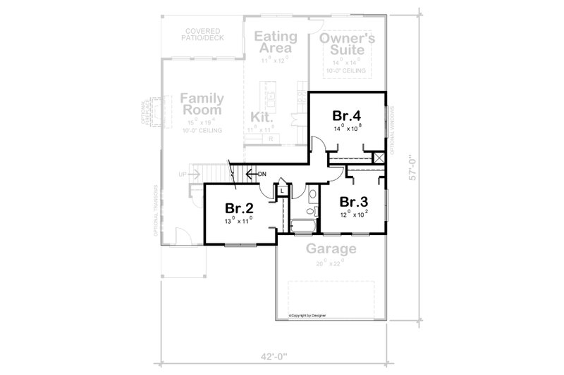 House Blueprint - Floor Plan - Upper Floor for Contemporary House Plan #20-2430 - 4 bed, 2.5 bath