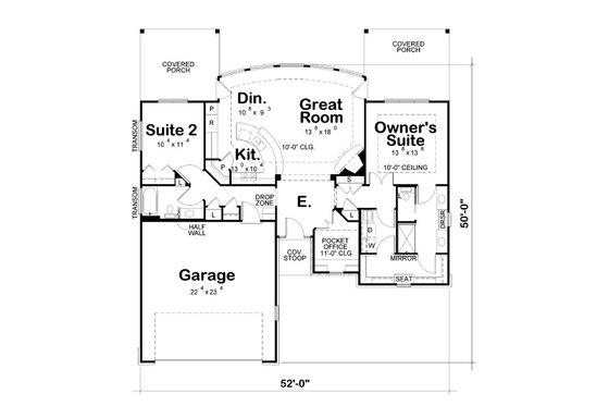 Floor Plan - Main Floor for European House Plan #20-2068 - 2 bed, 2 bath