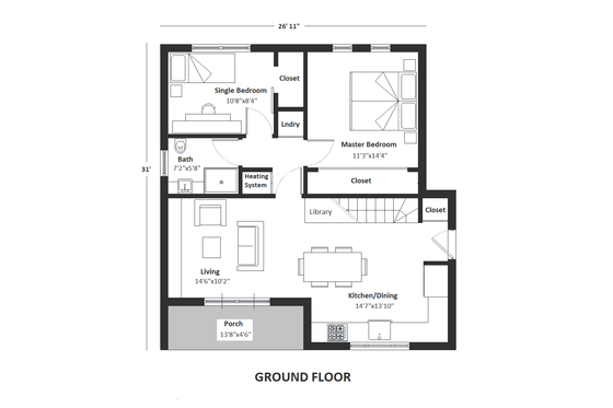 Floor Plan - Main Floor for Modern House Plan #542-13 - 3 bed, 2 bath