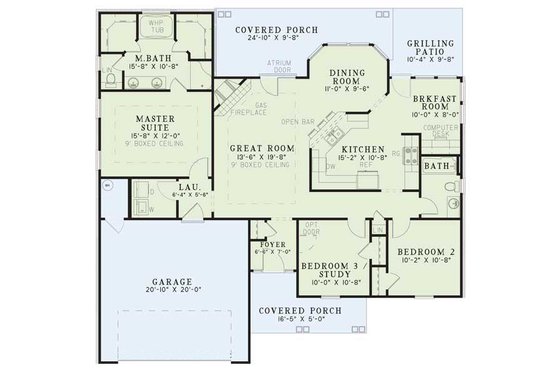 Floor Plan - Main Floor for Traditional House Plan #17-116 - 3 bed, 2 bath