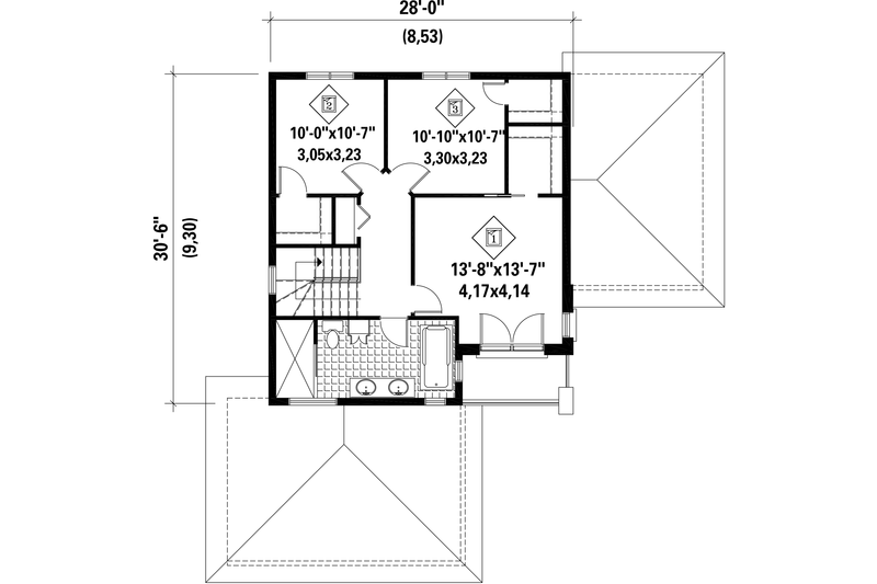 Architectural House Design - Floor Plan - Upper Floor for Contemporary House Plan #25-4300 - 3 bed, 1.5 bath