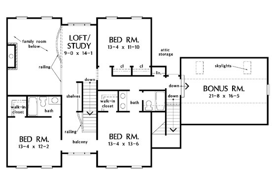 Floor Plan - Upper Floor for Farmhouse House Plan #929-16 - 4 bed, 3.5 bath