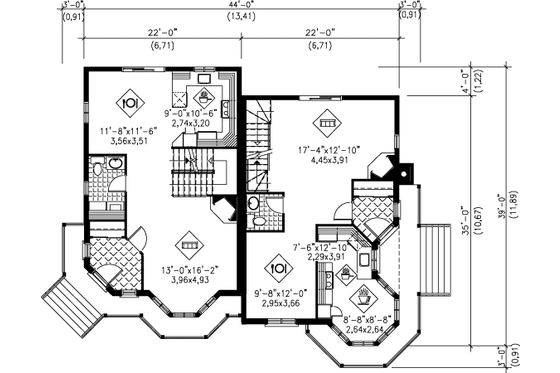 Floor Plan - Main Floor for Victorian House Plan #25-4229 - 3 bed, 1.5 bath