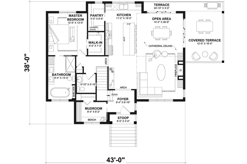 Dream House Plan - Floor Plan - Main Floor for Craftsman House Plan #23-2893 - 1 bed, 1.5 bath