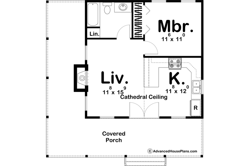 Architectural House Design - Floor Plan - Main Floor for Cottage House Plan #455-287 - 1 bed, 1 bath