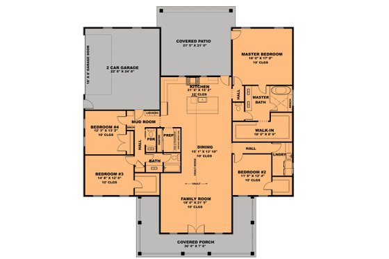 Floor Plan - Main Floor for Farmhouse House Plan #1111-30 - 4 bed, 2.5 bath