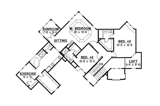 Floor Plan - Upper Floor for European House Plan #67-574 - 3 bed, 3.5 bath