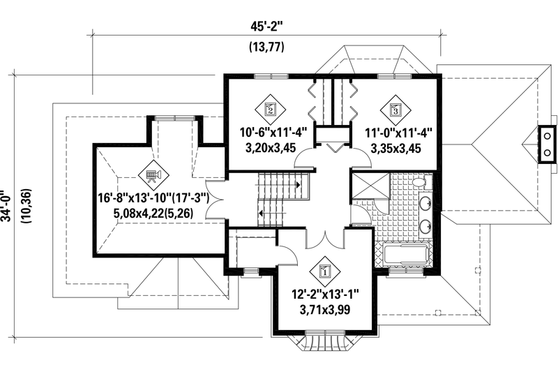 House Blueprint - Floor Plan - Upper Floor for Traditional House Plan #25-4560 - 3 bed, 1 bath